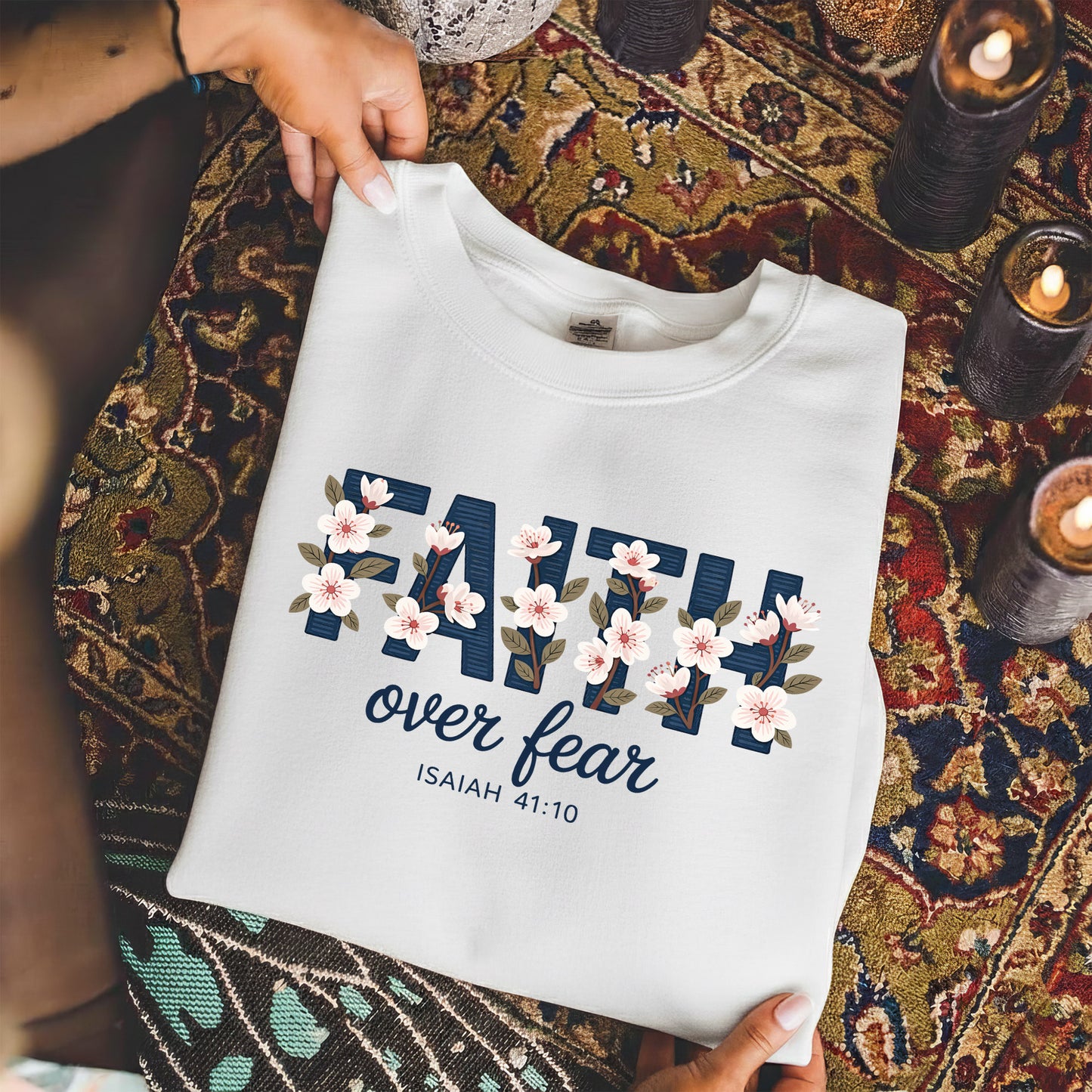 Faith Over Fear Floral Block Letters – Faith Floral – Unisex Tshirt / Hoodie / Sweatshirt