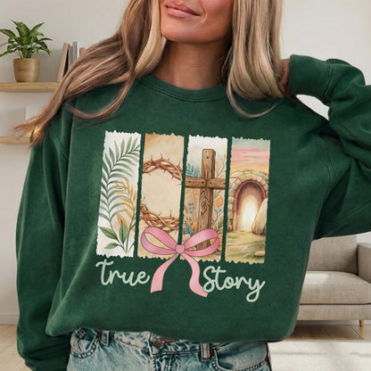 True Story Easter Panels Pink Bow – He is Risen – Unisex Tshirt / Hoodie / Sweatshirt