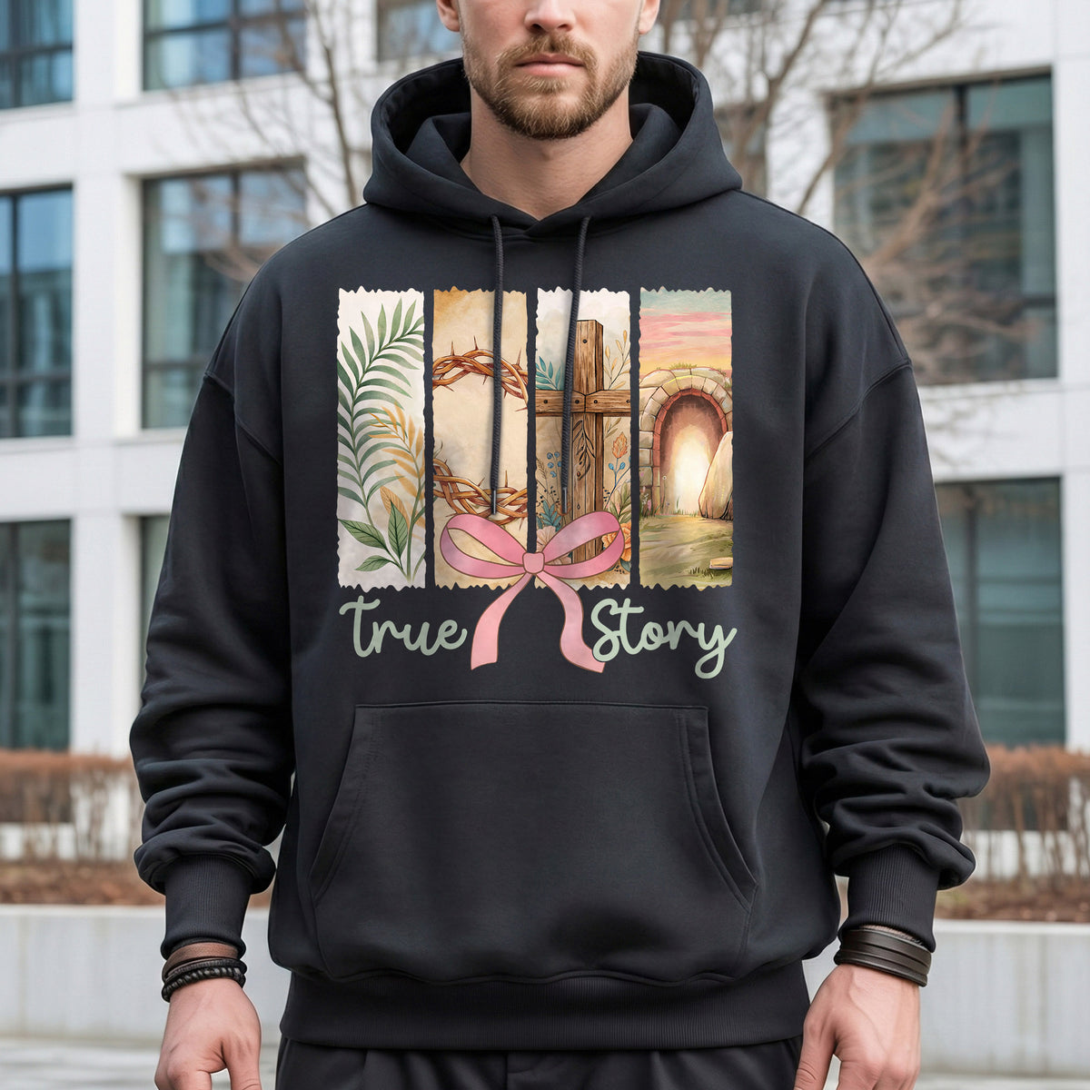 True Story Easter Panels Pink Bow – He is Risen – Unisex Tshirt / Hoodie / Sweatshirt
