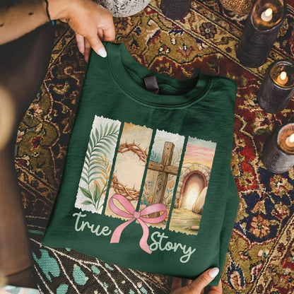 True Story Easter Panels Pink Bow – He is Risen – Unisex Tshirt / Hoodie / Sweatshirt
