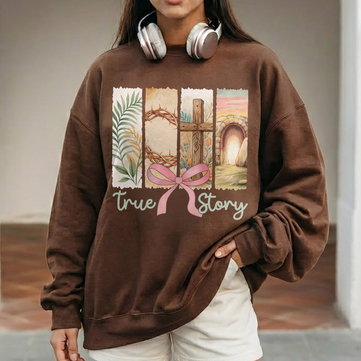 True Story Easter Panels Pink Bow – He is Risen – Unisex Tshirt / Hoodie / Sweatshirt