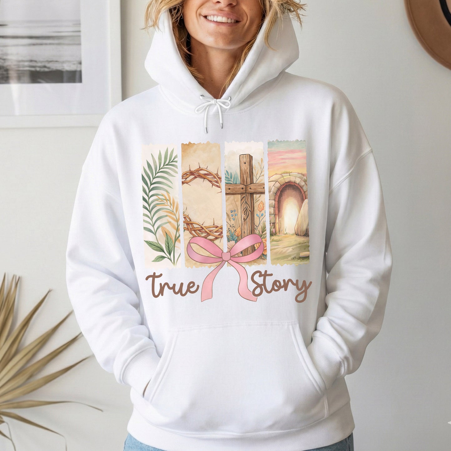 True Story Easter Panels Pink Bow – He is Risen – Unisex Tshirt / Hoodie / Sweatshirt