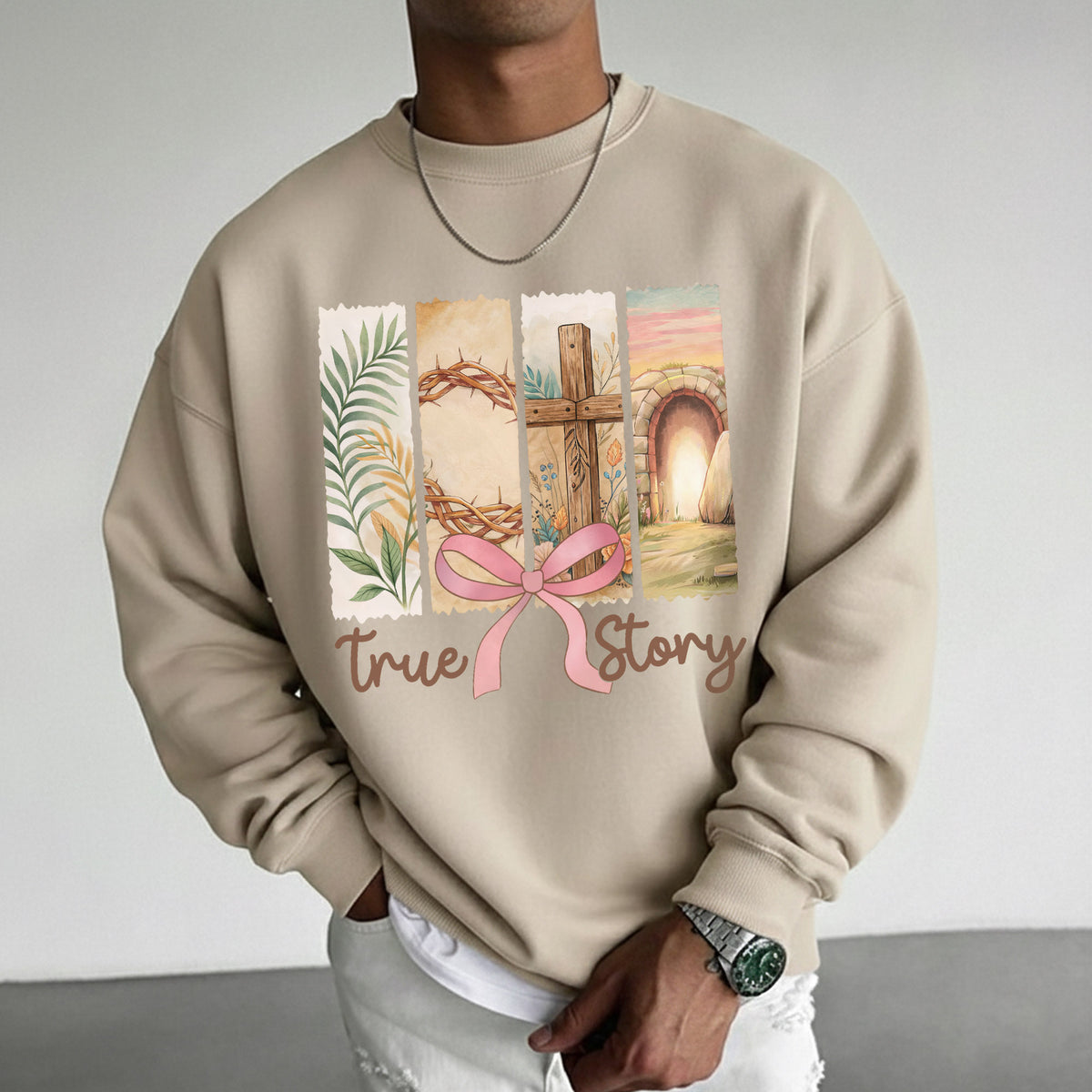 True Story Easter Panels Pink Bow – He is Risen – Unisex Tshirt / Hoodie / Sweatshirt