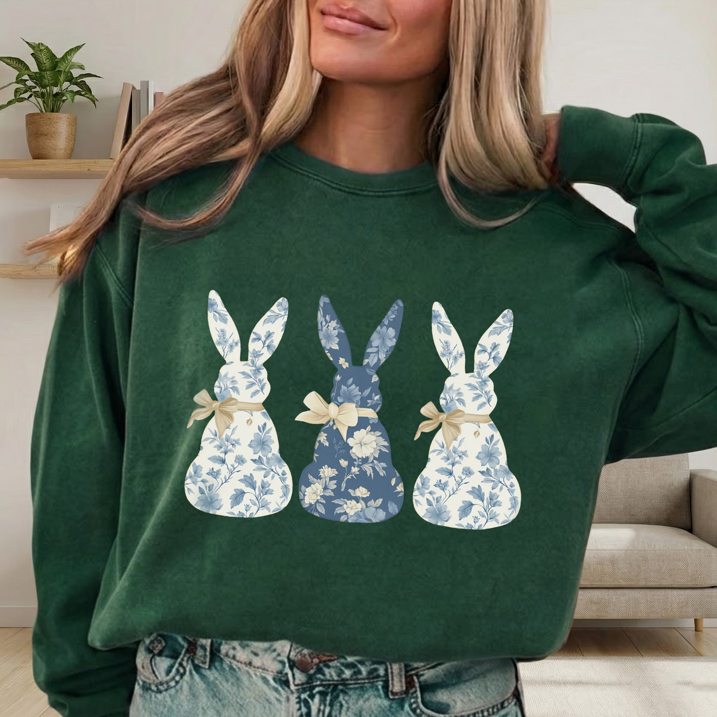 Blue Floral Easter Bunnies – He is Risen – Unisex Tshirt / Hoodie / Sweatshirt
