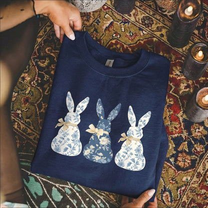 Blue Floral Easter Bunnies – He is Risen – Unisex Tshirt / Hoodie / Sweatshirt