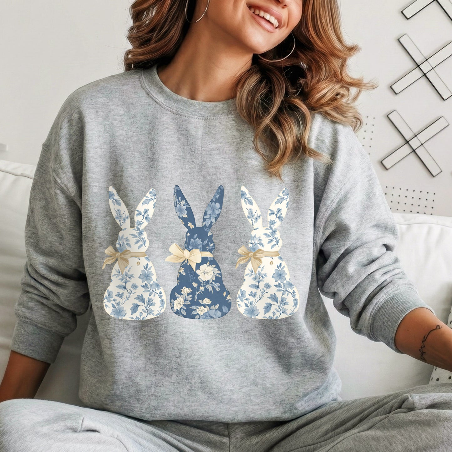 Blue Floral Easter Bunnies – He is Risen – Unisex Tshirt / Hoodie / Sweatshirt