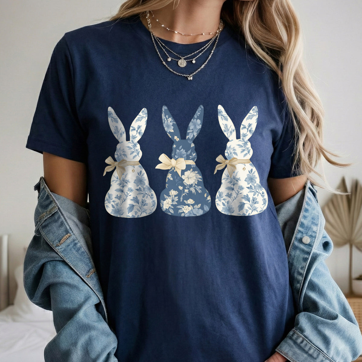 Blue Floral Easter Bunnies – He is Risen – Unisex Tshirt / Hoodie / Sweatshirt