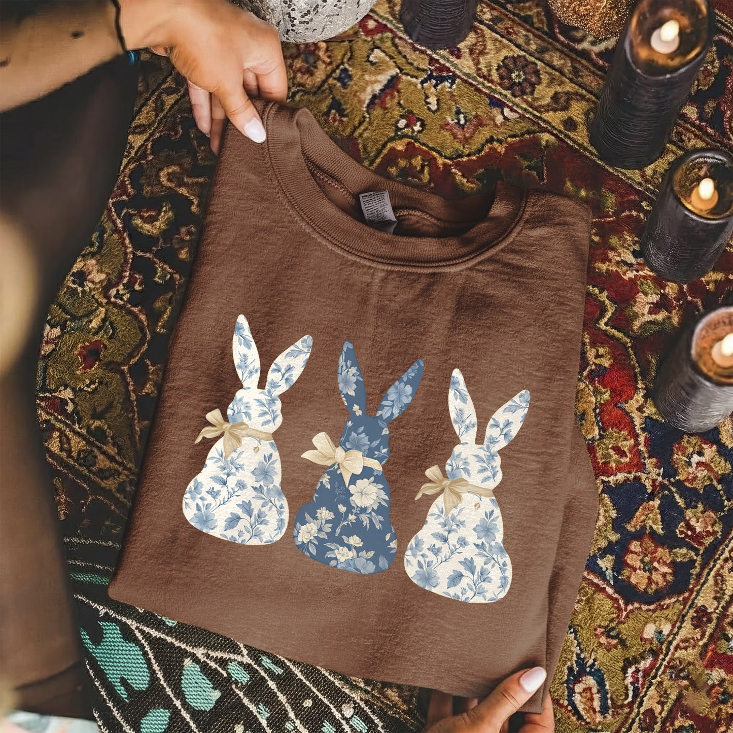 Blue Floral Easter Bunnies – He is Risen – Unisex Tshirt / Hoodie / Sweatshirt