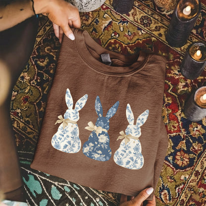 Blue Floral Easter Bunnies – He is Risen – Unisex Tshirt / Hoodie / Sweatshirt