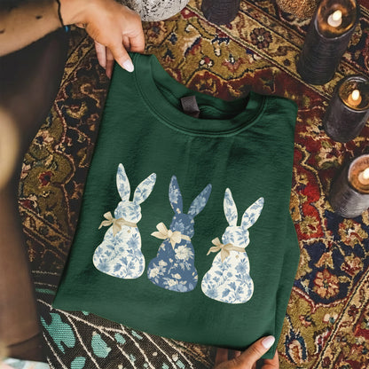 Blue Floral Easter Bunnies – He is Risen – Unisex Tshirt / Hoodie / Sweatshirt
