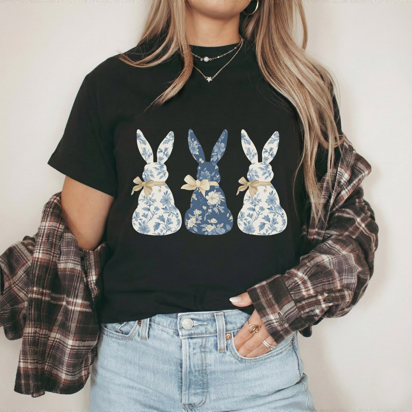 Blue Floral Easter Bunnies – He is Risen – Unisex Tshirt / Hoodie / Sweatshirt