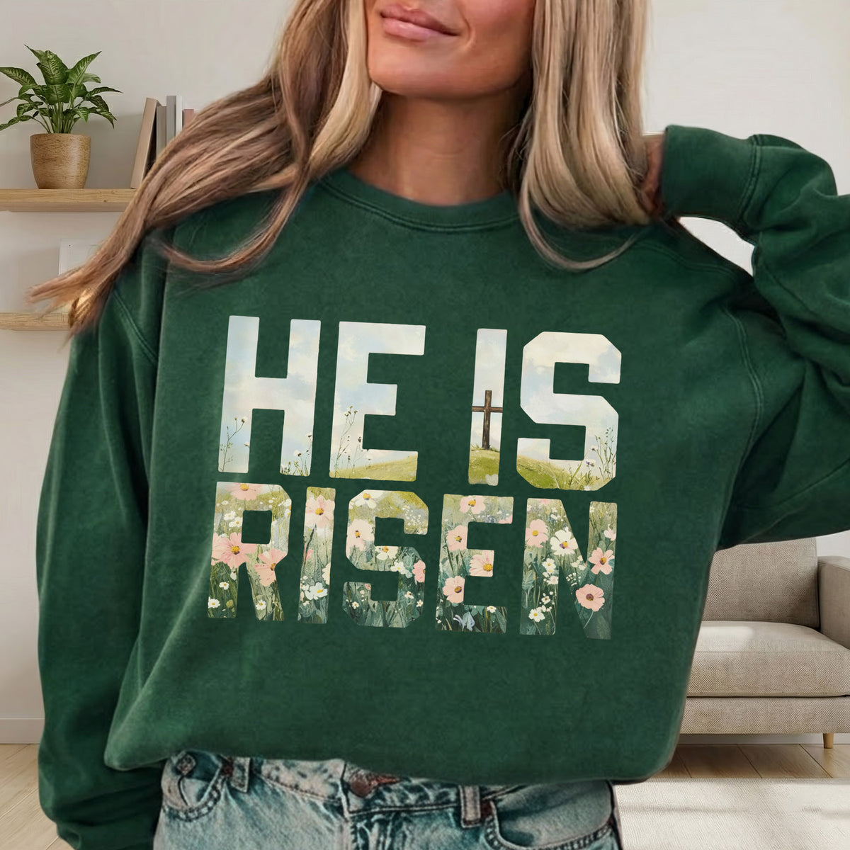 Landscape Floral Block Letters – He is Risen – Unisex Tshirt / Hoodie / Sweatshirt