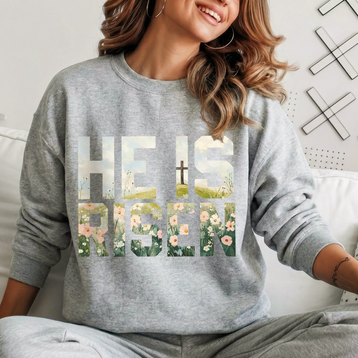 Landscape Floral Block Letters – He is Risen – Unisex Tshirt / Hoodie / Sweatshirt