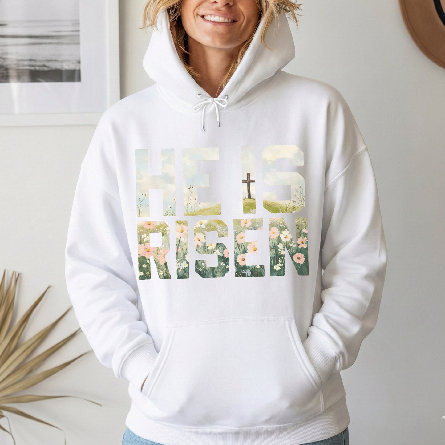 Landscape Floral Block Letters – He is Risen – Unisex Tshirt / Hoodie / Sweatshirt