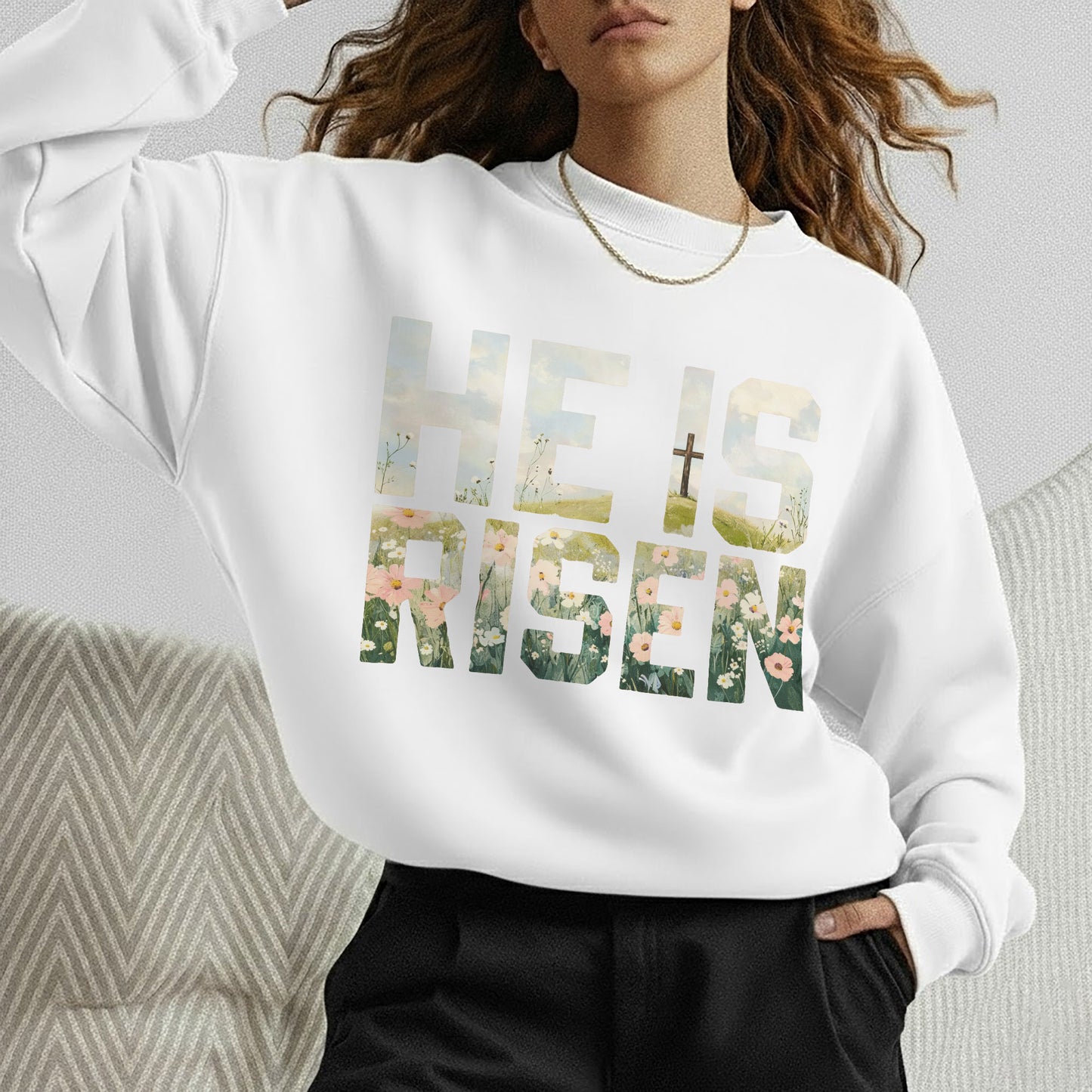 Landscape Floral Block Letters – He is Risen – Unisex Tshirt / Hoodie / Sweatshirt