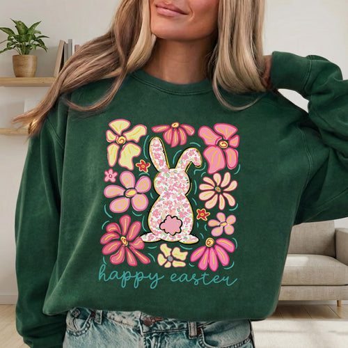 Happy Easter Bright Pink Floral Bunny – He is Risen – Unisex Tshirt / Hoodie / Sweatshirt
