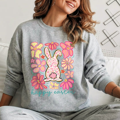 Happy Easter Bright Pink Floral Bunny – He is Risen – Unisex Tshirt / Hoodie / Sweatshirt