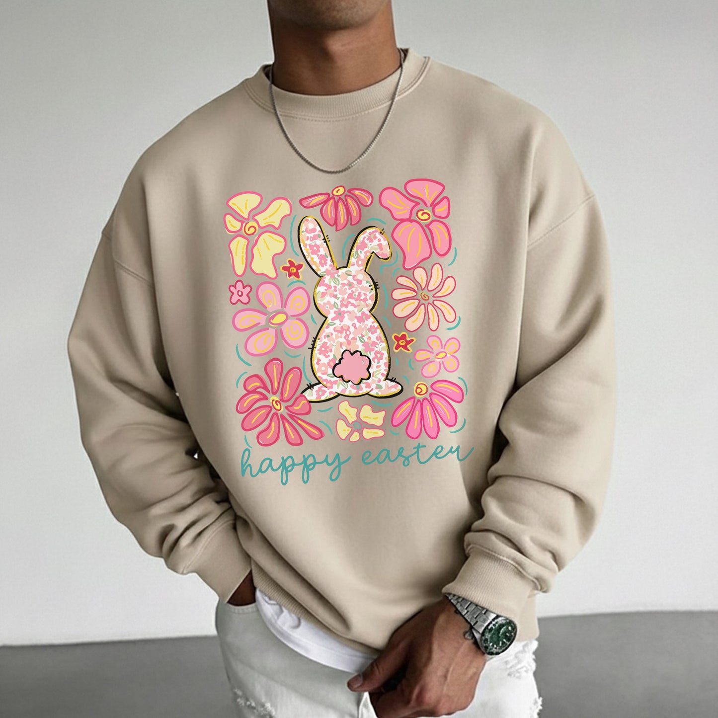 Happy Easter Bright Pink Floral Bunny – He is Risen – Unisex Tshirt / Hoodie / Sweatshirt