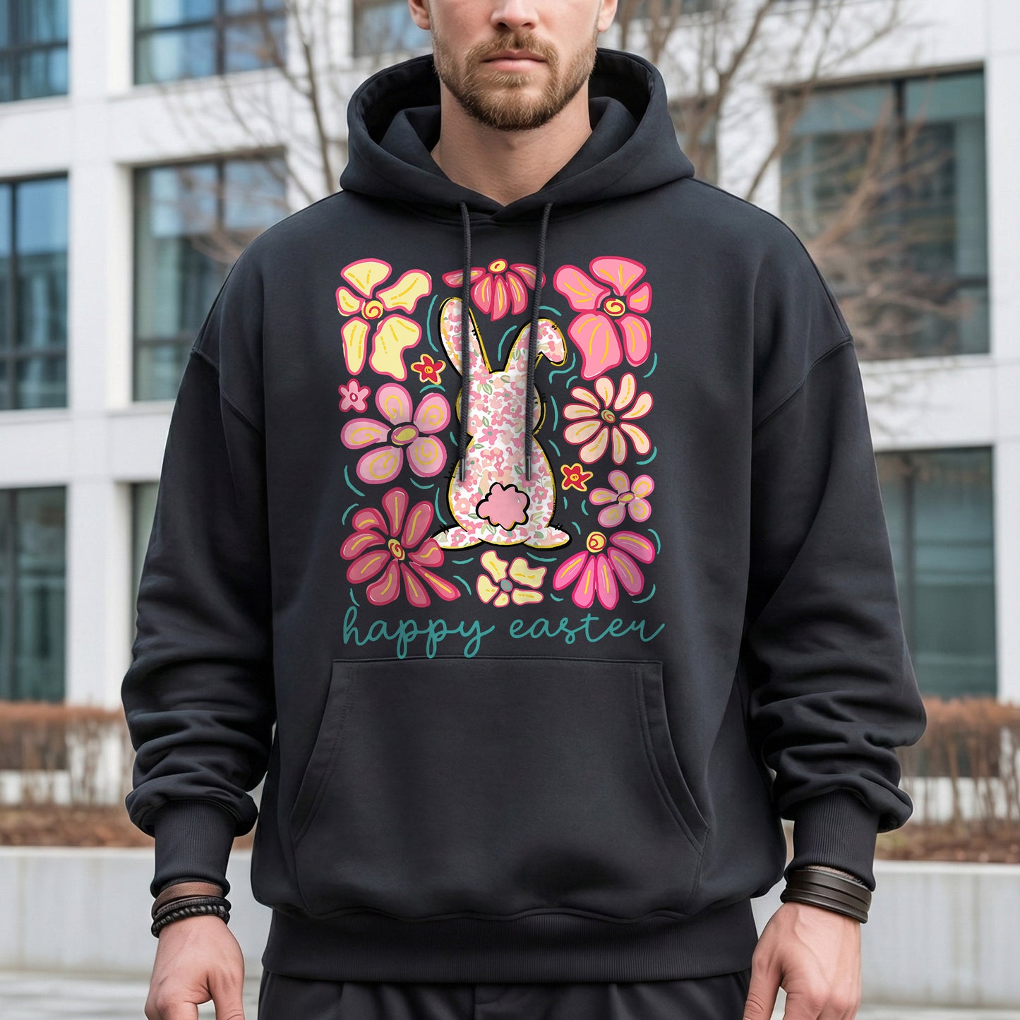 Happy Easter Bright Pink Floral Bunny – He is Risen – Unisex Tshirt / Hoodie / Sweatshirt
