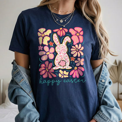 Happy Easter Bright Pink Floral Bunny – He is Risen – Unisex Tshirt / Hoodie / Sweatshirt