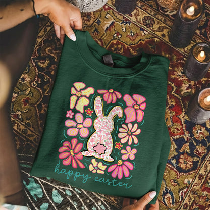 Happy Easter Bright Pink Floral Bunny – He is Risen – Unisex Tshirt / Hoodie / Sweatshirt