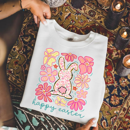 Happy Easter Bright Pink Floral Bunny – He is Risen – Unisex Tshirt / Hoodie / Sweatshirt