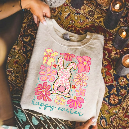Happy Easter Bright Pink Floral Bunny – He is Risen – Unisex Tshirt / Hoodie / Sweatshirt