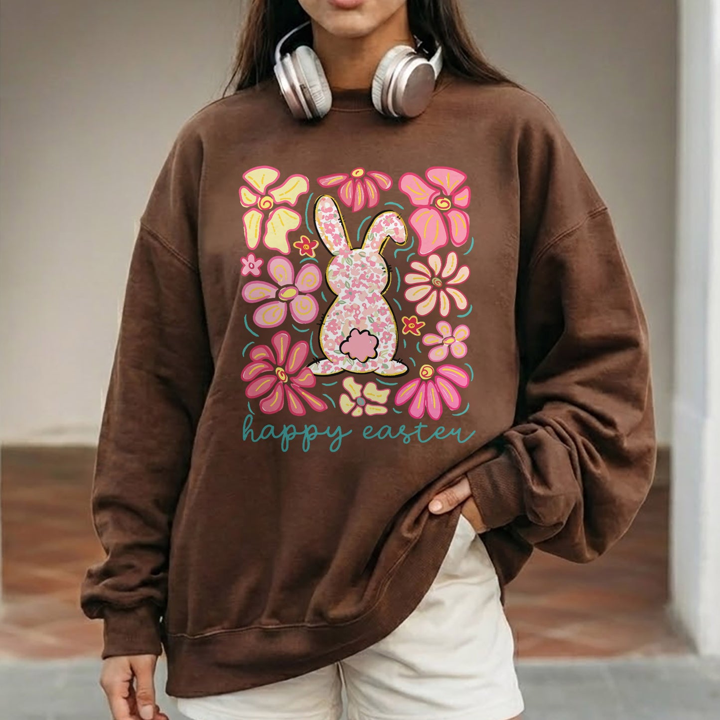 Happy Easter Bright Pink Floral Bunny – He is Risen – Unisex Tshirt / Hoodie / Sweatshirt