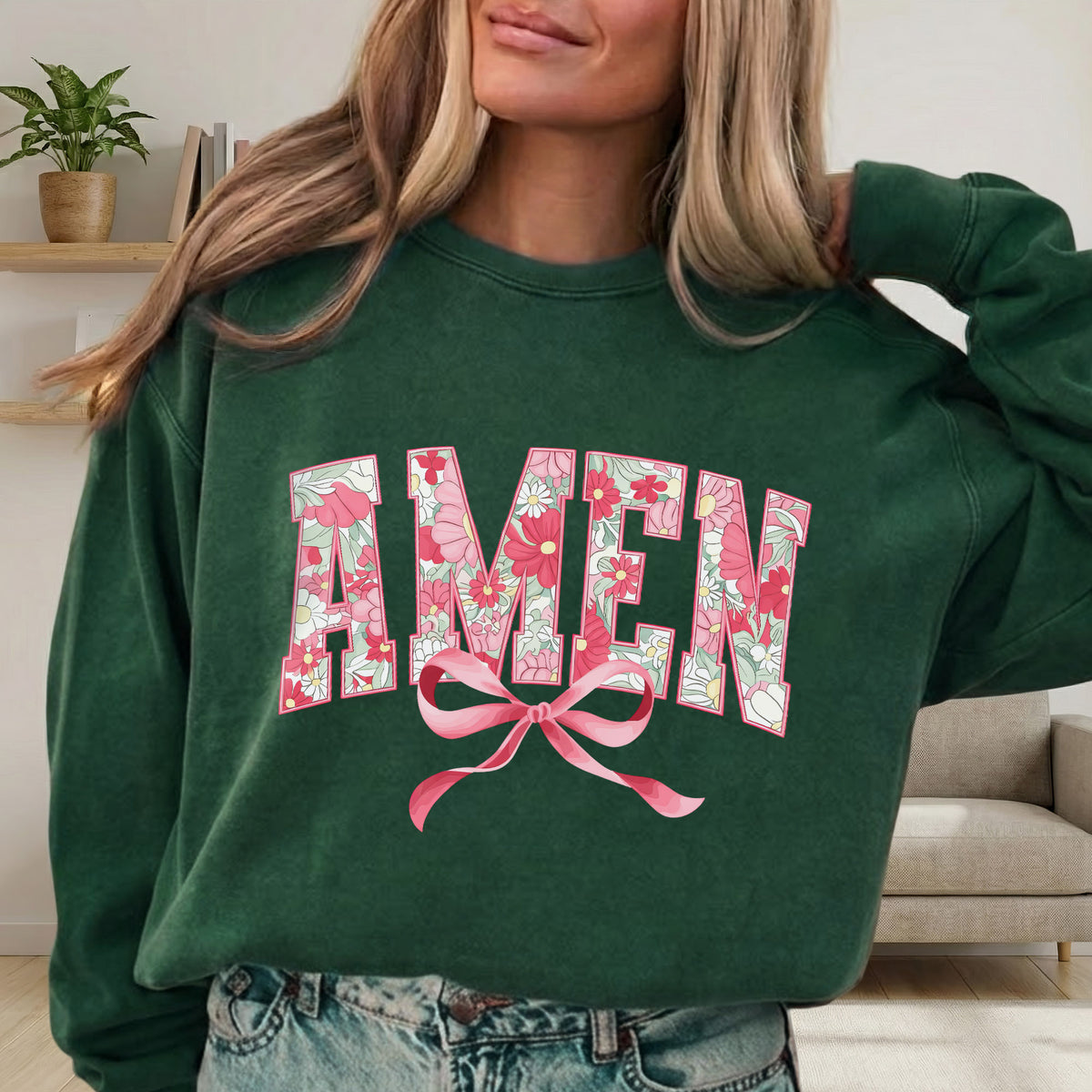 Amen Spring Flowers And Ribbon - Christian Pattern - Unisex Tshirt / Hoodie / Sweatshirt