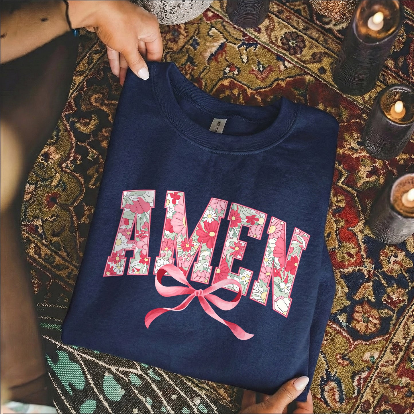 Amen Spring Flowers And Ribbon - Christian Pattern - Unisex Tshirt / Hoodie / Sweatshirt