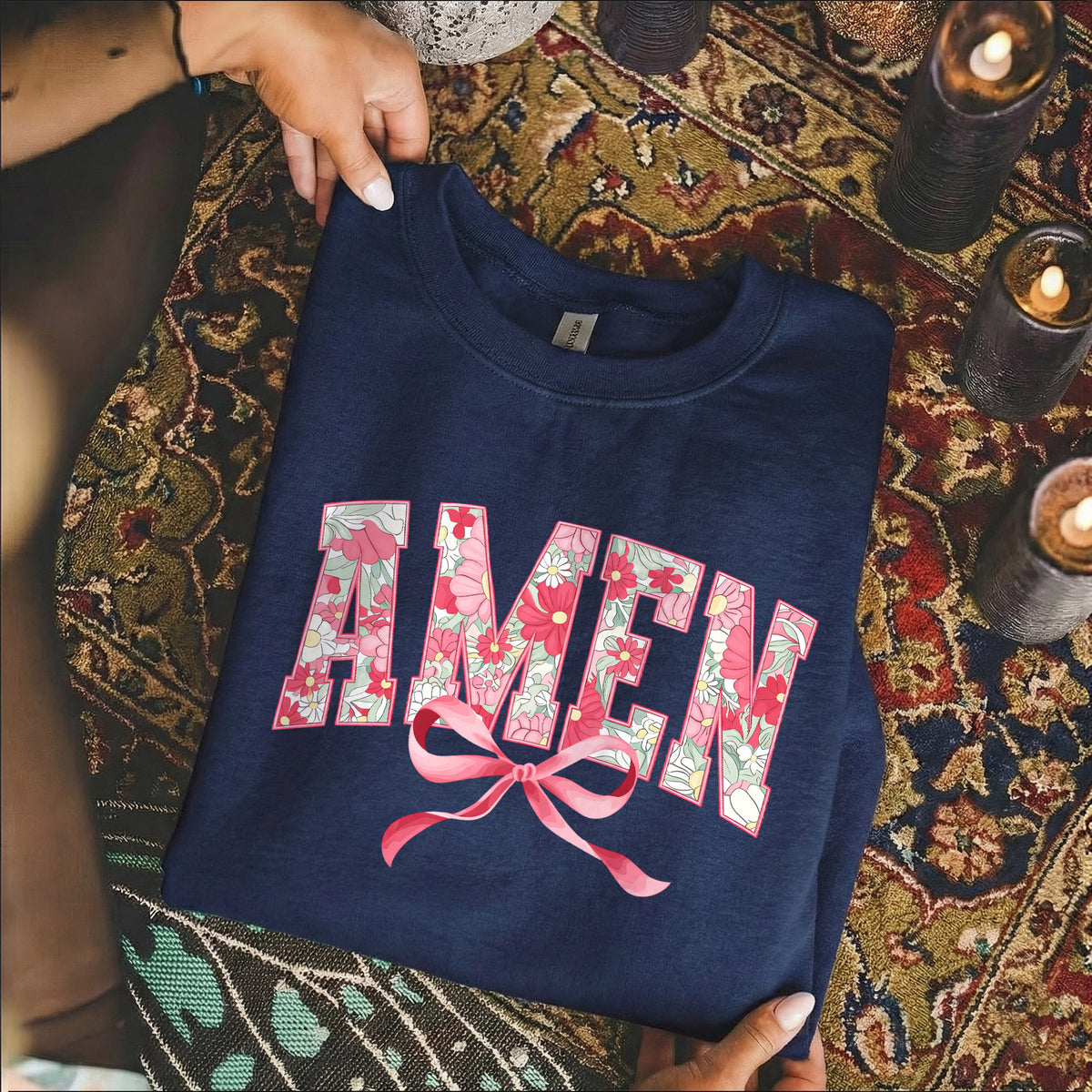 Amen Spring Flowers And Ribbon - Christian Pattern - Unisex Tshirt / Hoodie / Sweatshirt