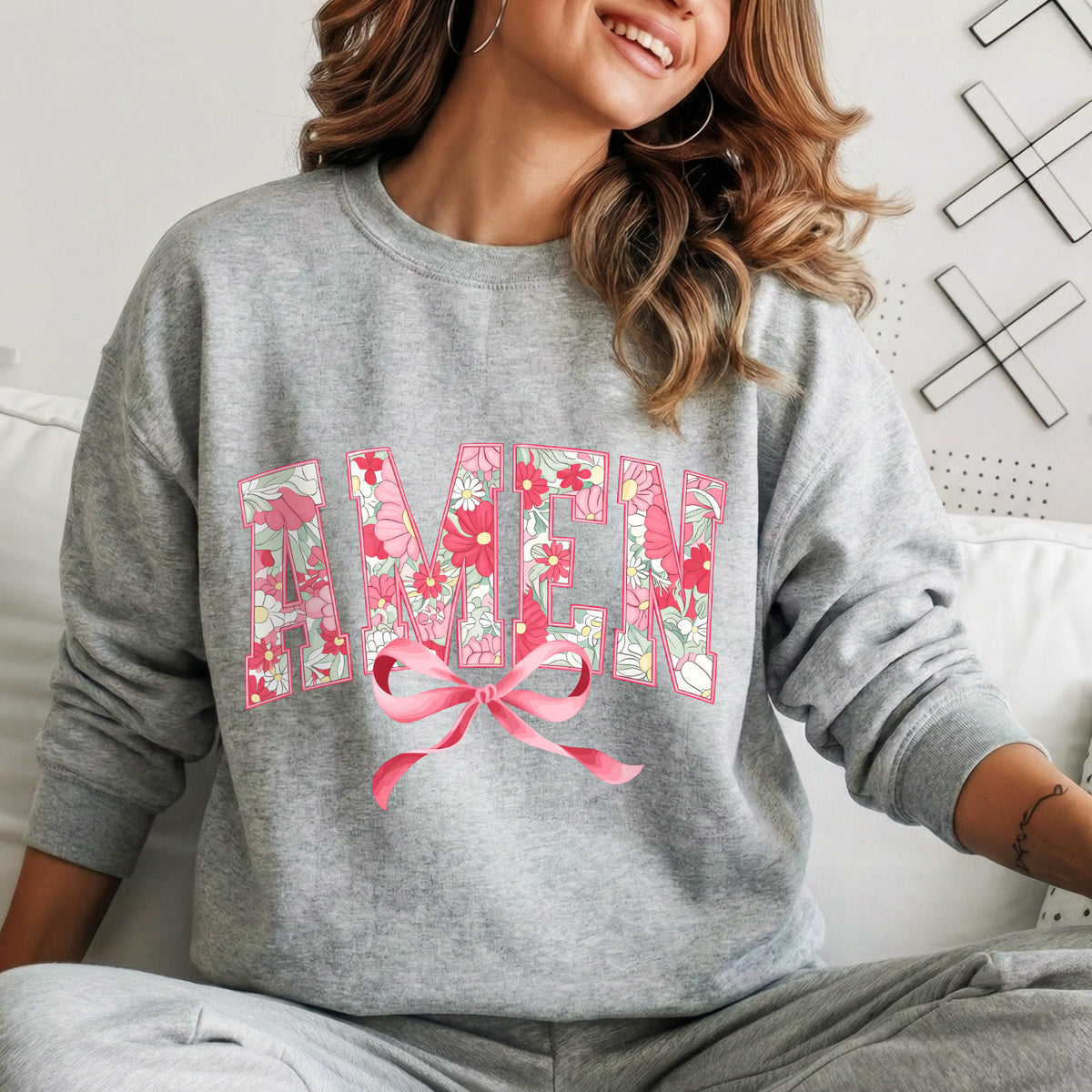 Amen Spring Flowers And Ribbon - Christian Pattern - Unisex Tshirt / Hoodie / Sweatshirt
