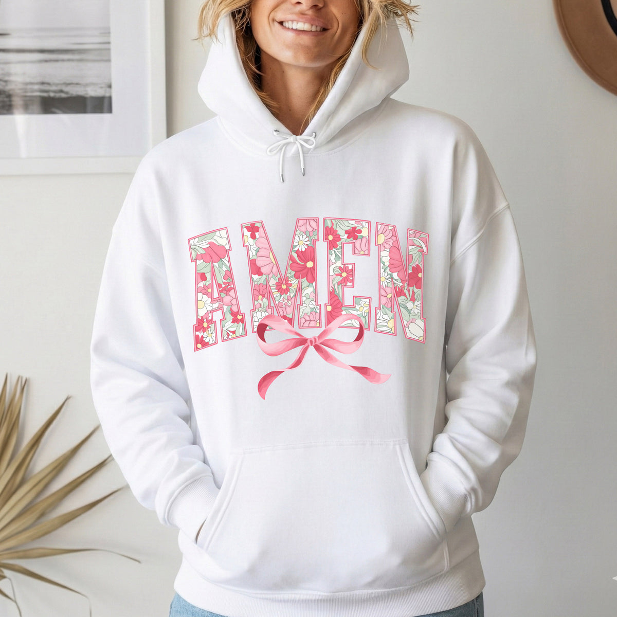 Amen Spring Flowers And Ribbon - Christian Pattern - Unisex Tshirt / Hoodie / Sweatshirt