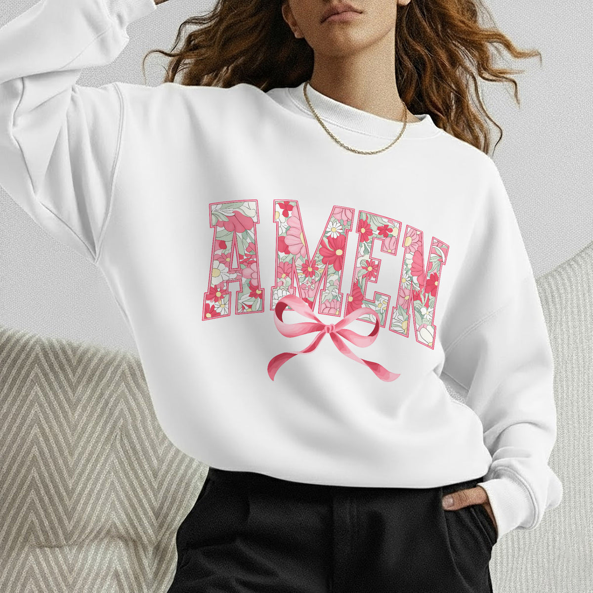 Amen Spring Flowers And Ribbon - Christian Pattern - Unisex Tshirt / Hoodie / Sweatshirt
