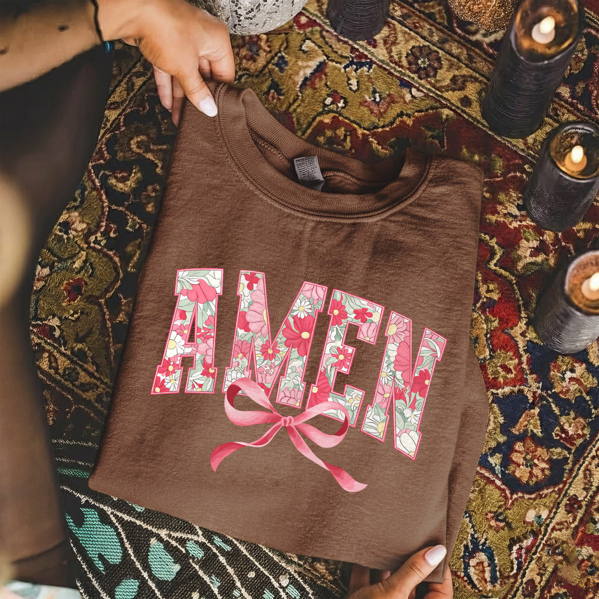 Amen Spring Flowers And Ribbon - Christian Pattern - Unisex Tshirt / Hoodie / Sweatshirt