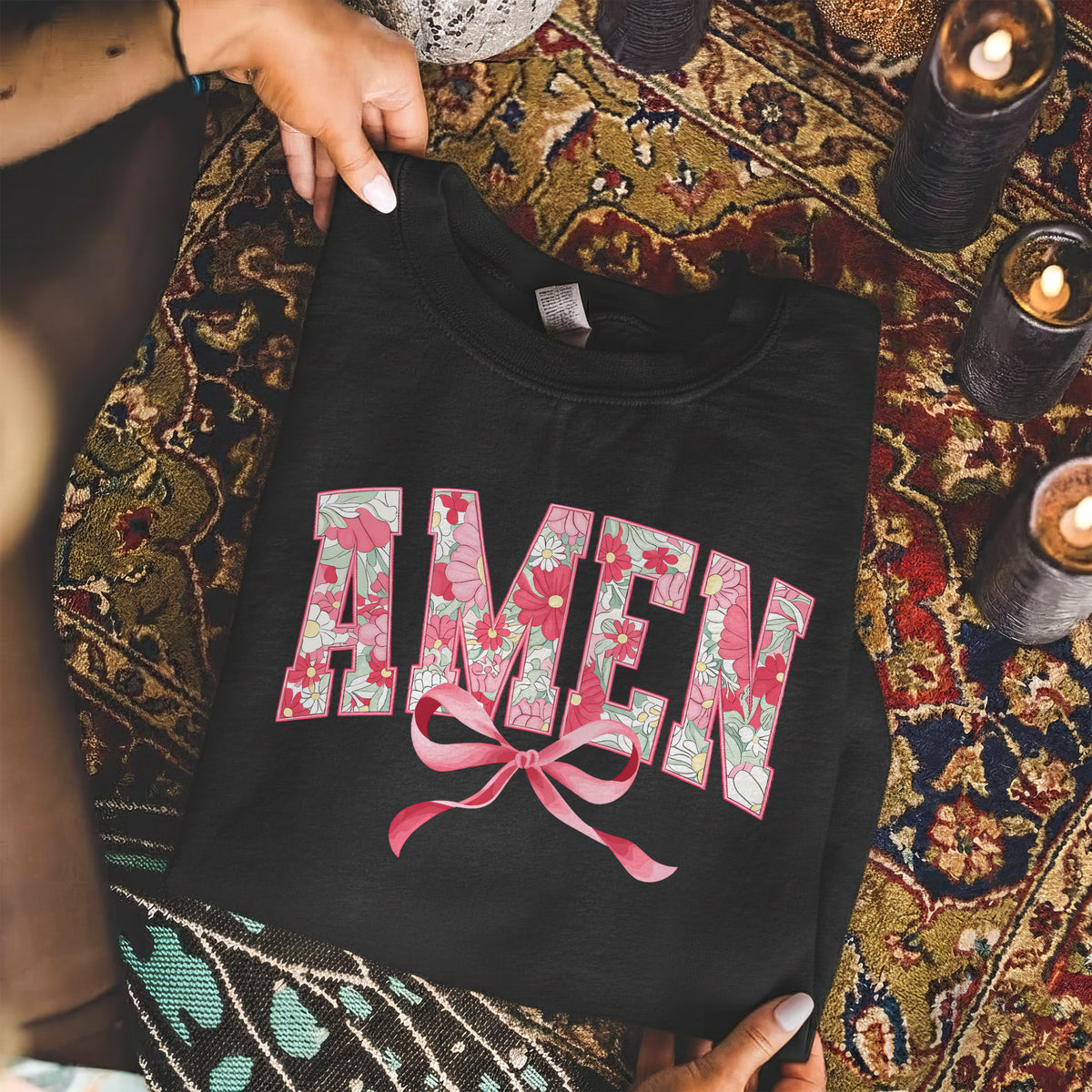 Amen Spring Flowers And Ribbon - Christian Pattern - Unisex Tshirt / Hoodie / Sweatshirt