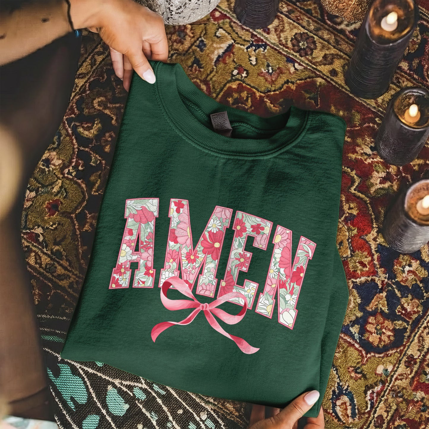 Amen Spring Flowers And Ribbon - Christian Pattern - Unisex Tshirt / Hoodie / Sweatshirt