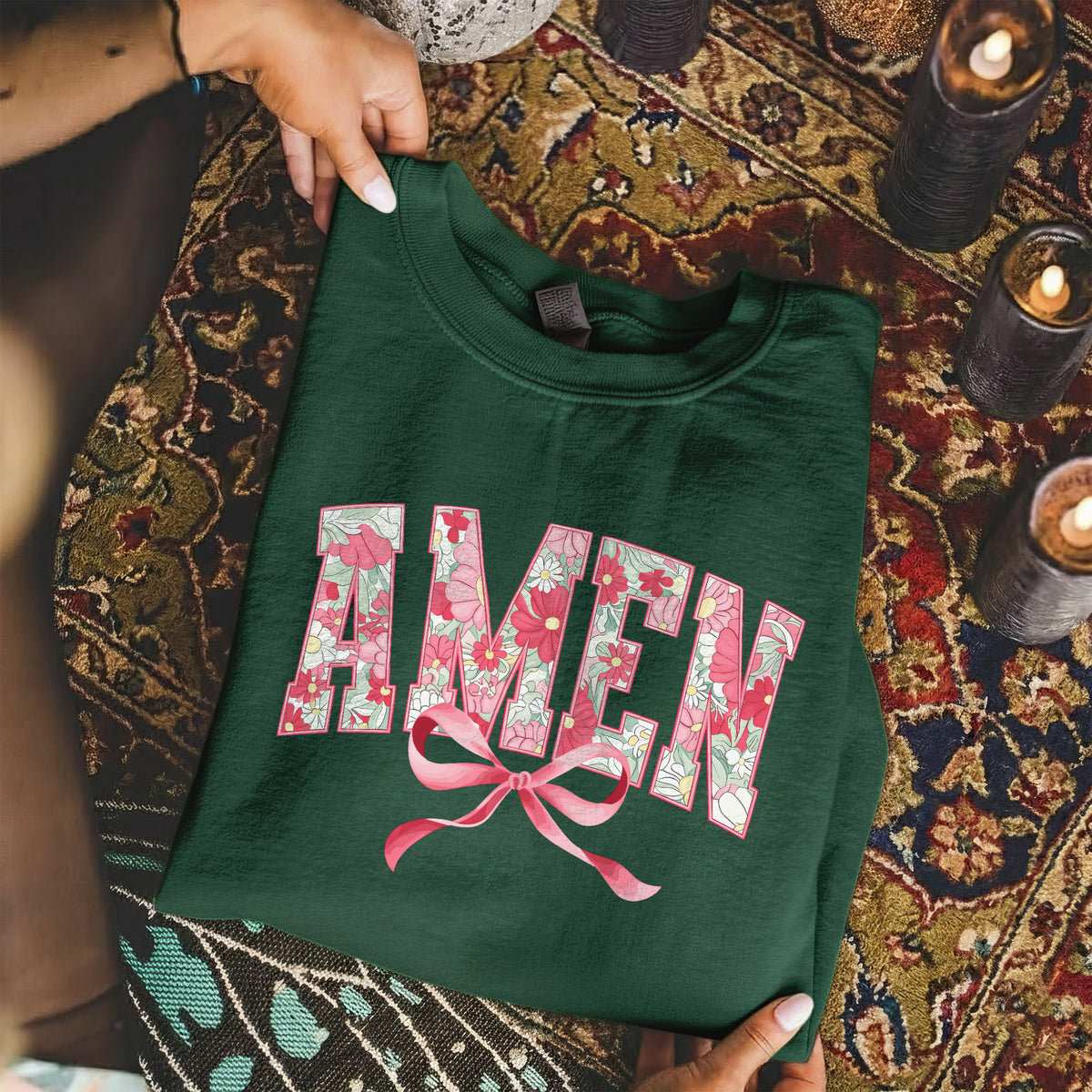 Amen Spring Flowers And Ribbon - Christian Pattern - Unisex Tshirt / Hoodie / Sweatshirt
