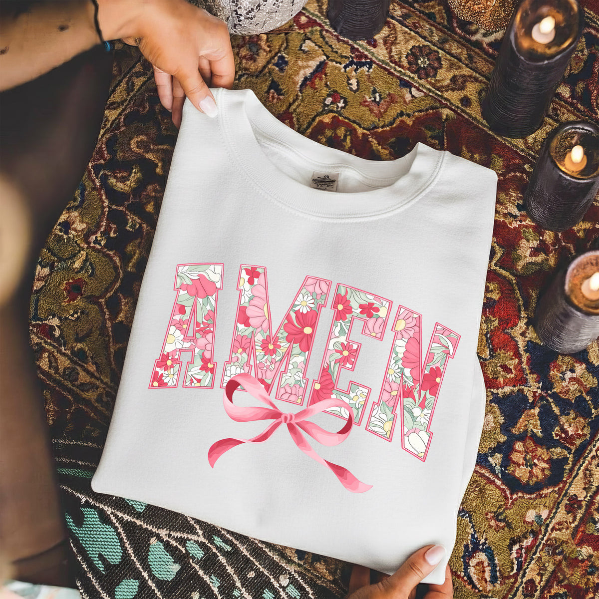 Amen Spring Flowers And Ribbon - Christian Pattern - Unisex Tshirt / Hoodie / Sweatshirt