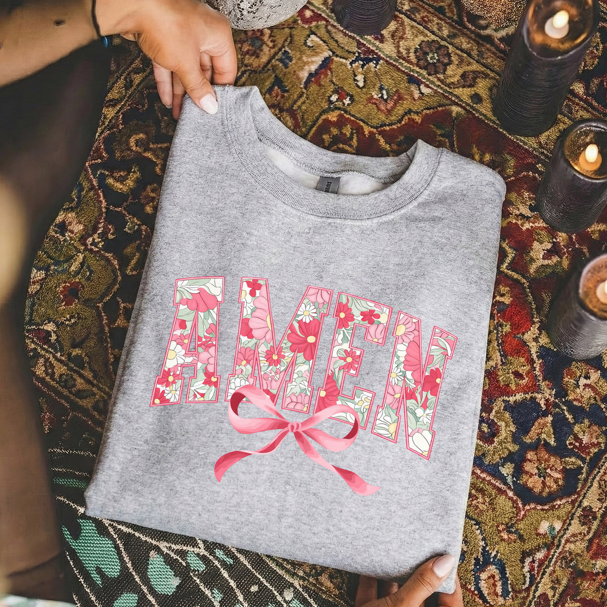Amen Spring Flowers And Ribbon - Christian Pattern - Unisex Tshirt / Hoodie / Sweatshirt