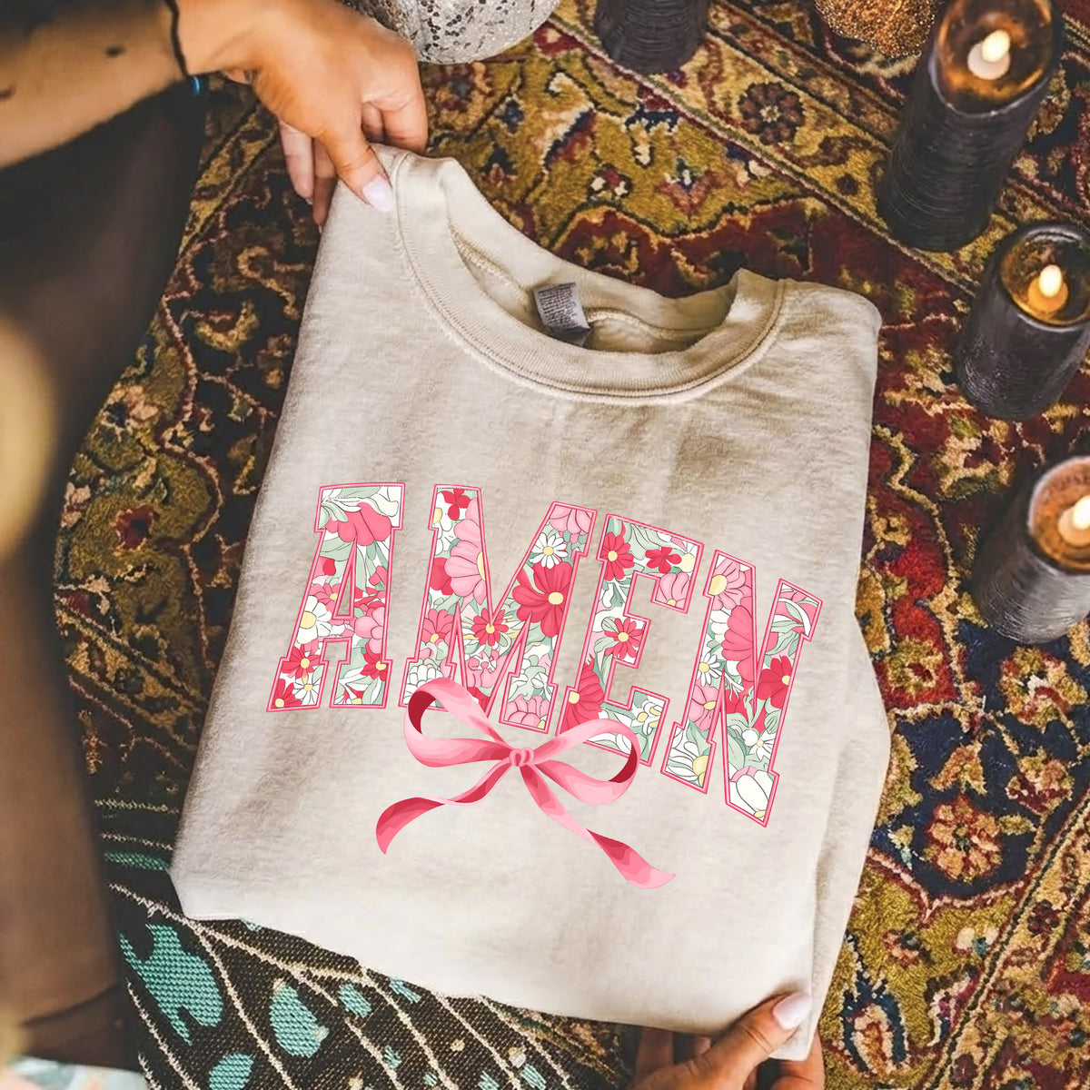Amen Spring Flowers And Ribbon - Christian Pattern - Unisex Tshirt / Hoodie / Sweatshirt