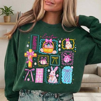 Happy Easter Retro Patchwork Grid – He is Risen – Unisex Tshirt / Hoodie / Sweatshirt