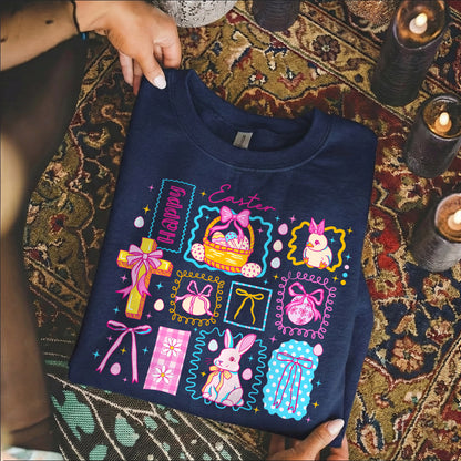 Happy Easter Retro Patchwork Grid – He is Risen – Unisex Tshirt / Hoodie / Sweatshirt