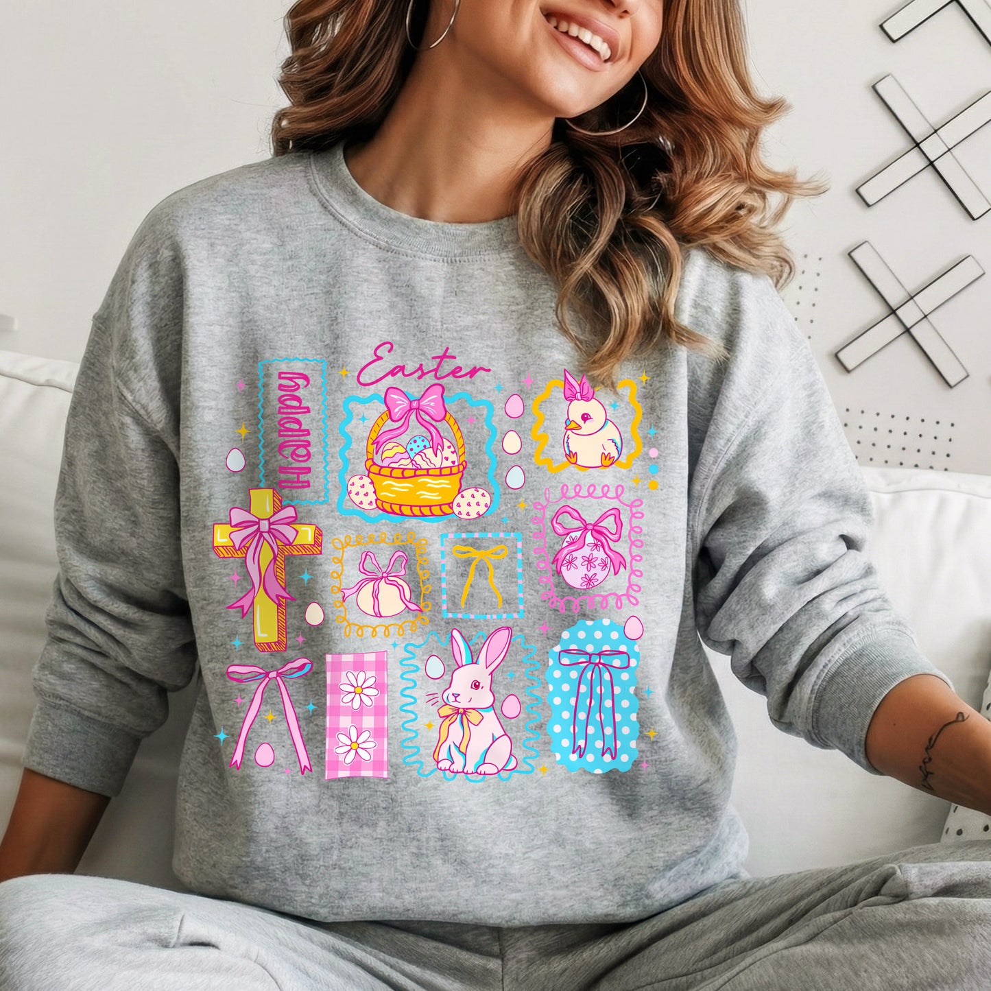 Happy Easter Retro Patchwork Grid – He is Risen – Unisex Tshirt / Hoodie / Sweatshirt