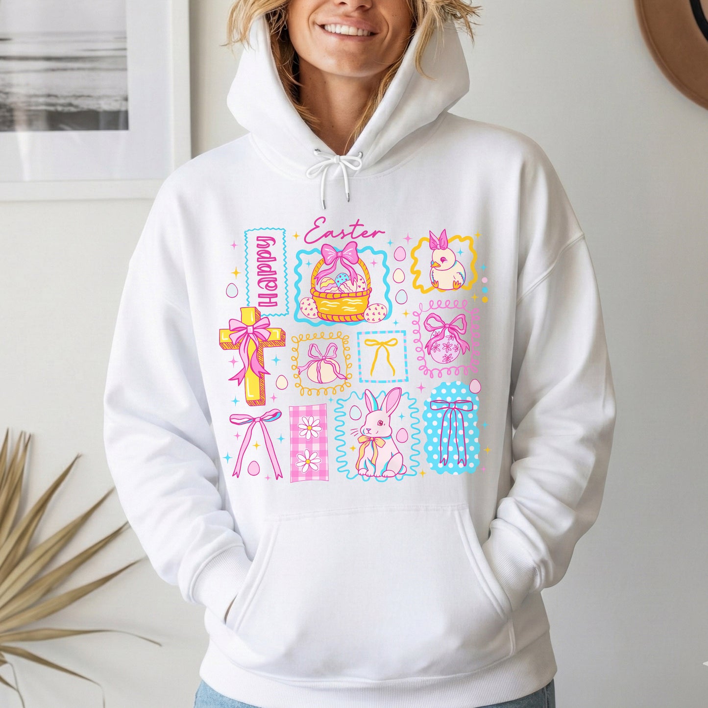 Happy Easter Retro Patchwork Grid – He is Risen – Unisex Tshirt / Hoodie / Sweatshirt