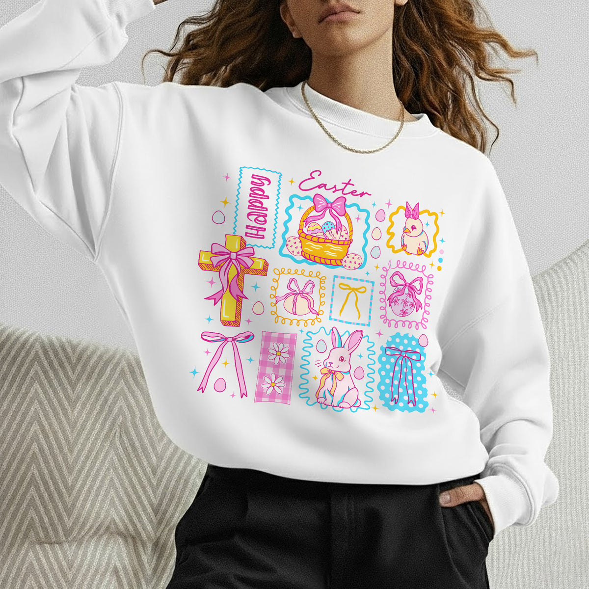 Happy Easter Retro Patchwork Grid – He is Risen – Unisex Tshirt / Hoodie / Sweatshirt