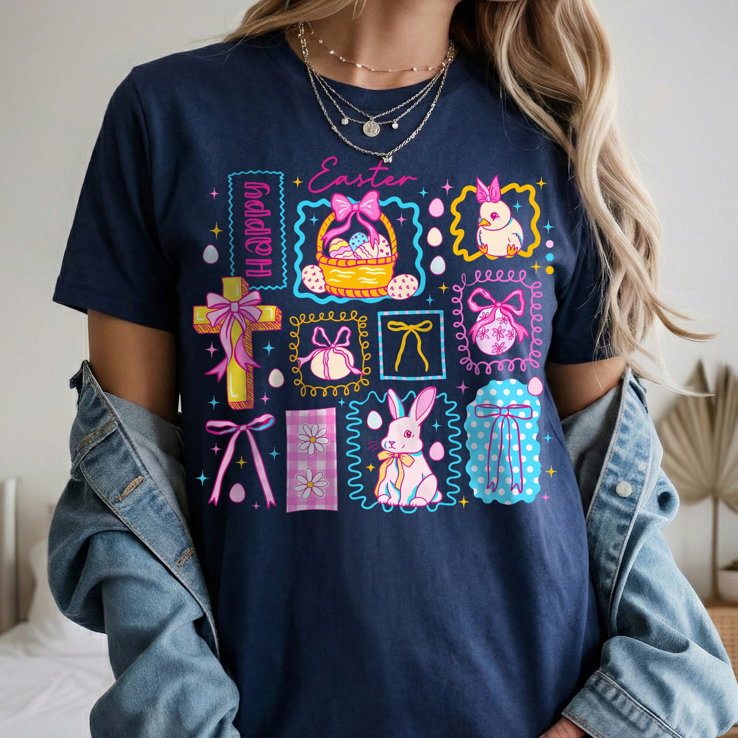 Happy Easter Retro Patchwork Grid – He is Risen – Unisex Tshirt / Hoodie / Sweatshirt