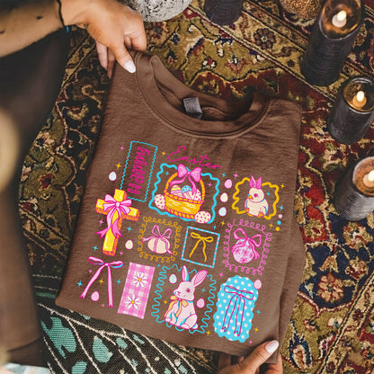 Happy Easter Retro Patchwork Grid – He is Risen – Unisex Tshirt / Hoodie / Sweatshirt