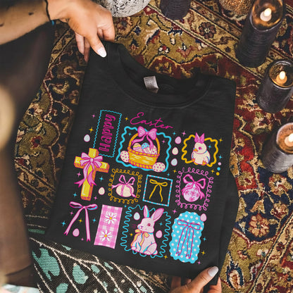 Happy Easter Retro Patchwork Grid – He is Risen – Unisex Tshirt / Hoodie / Sweatshirt