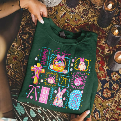 Happy Easter Retro Patchwork Grid – He is Risen – Unisex Tshirt / Hoodie / Sweatshirt